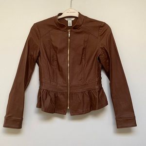 White House Black Market, women's faux leather, Peplum Jacket, Brown, xtra small